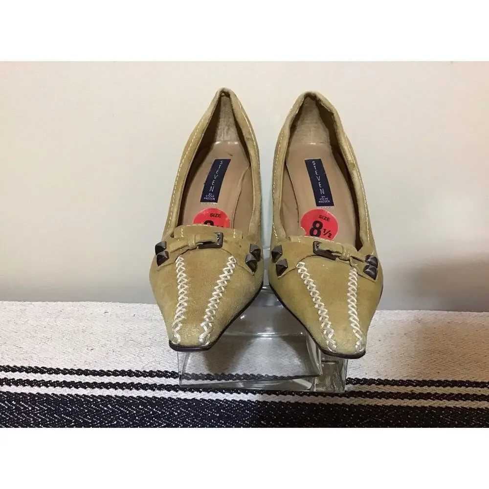 Steve Madden Y2K Women Studs Buckle Leather Pointed Toe Stiletto Pump 8.5 SlipOn